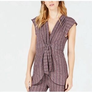 Free People Purple Striped Tie-Front Cap Sleeve Top NWT